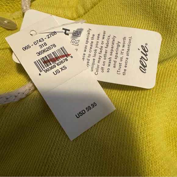 AERIE‎ Beach Weekend Oversized Hoodie Size X-Small Yellow Lime Green 100% Cotton - Picture 5 of 7